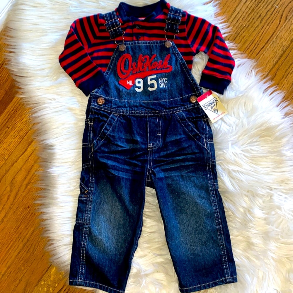 OshKosh B'Gosh 12M Blue Denim Vestbak Overalls Snap Crotch closure